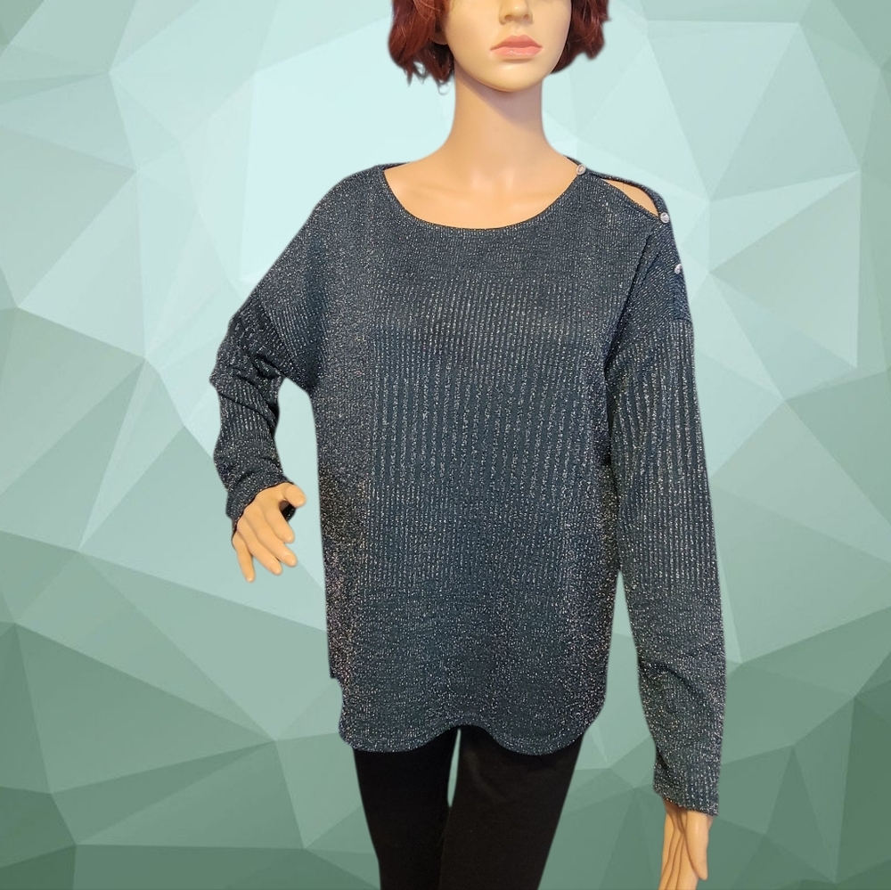 Cable & Gauge 3/4 sleeve green sparkle Holiday top size Medium
